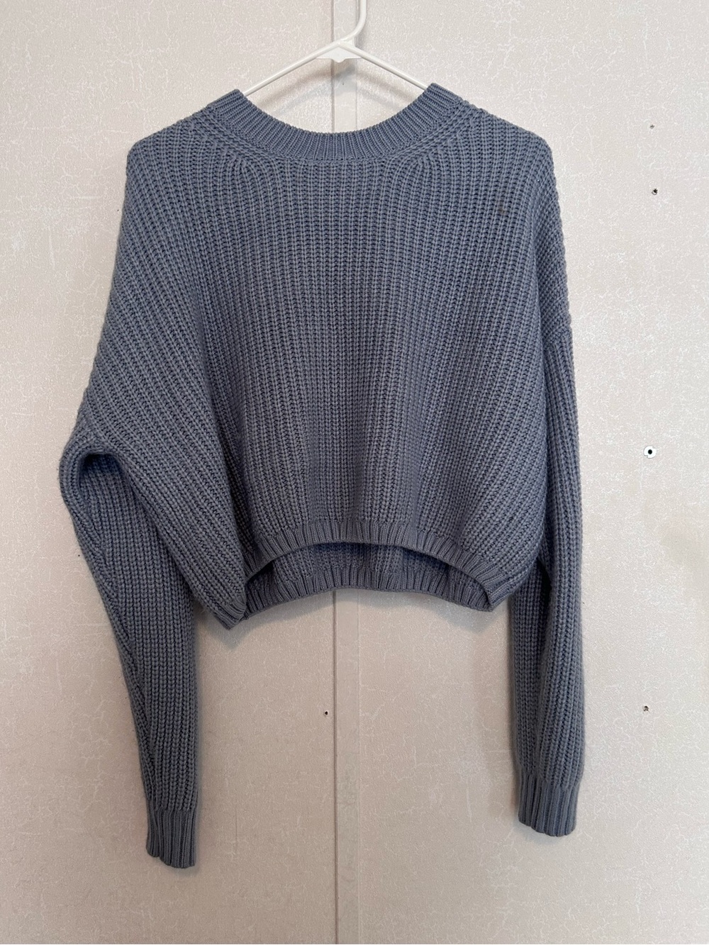 Elodie | Cropped Ribbed Crewneck Sweater - Slate Gray | Size Cl